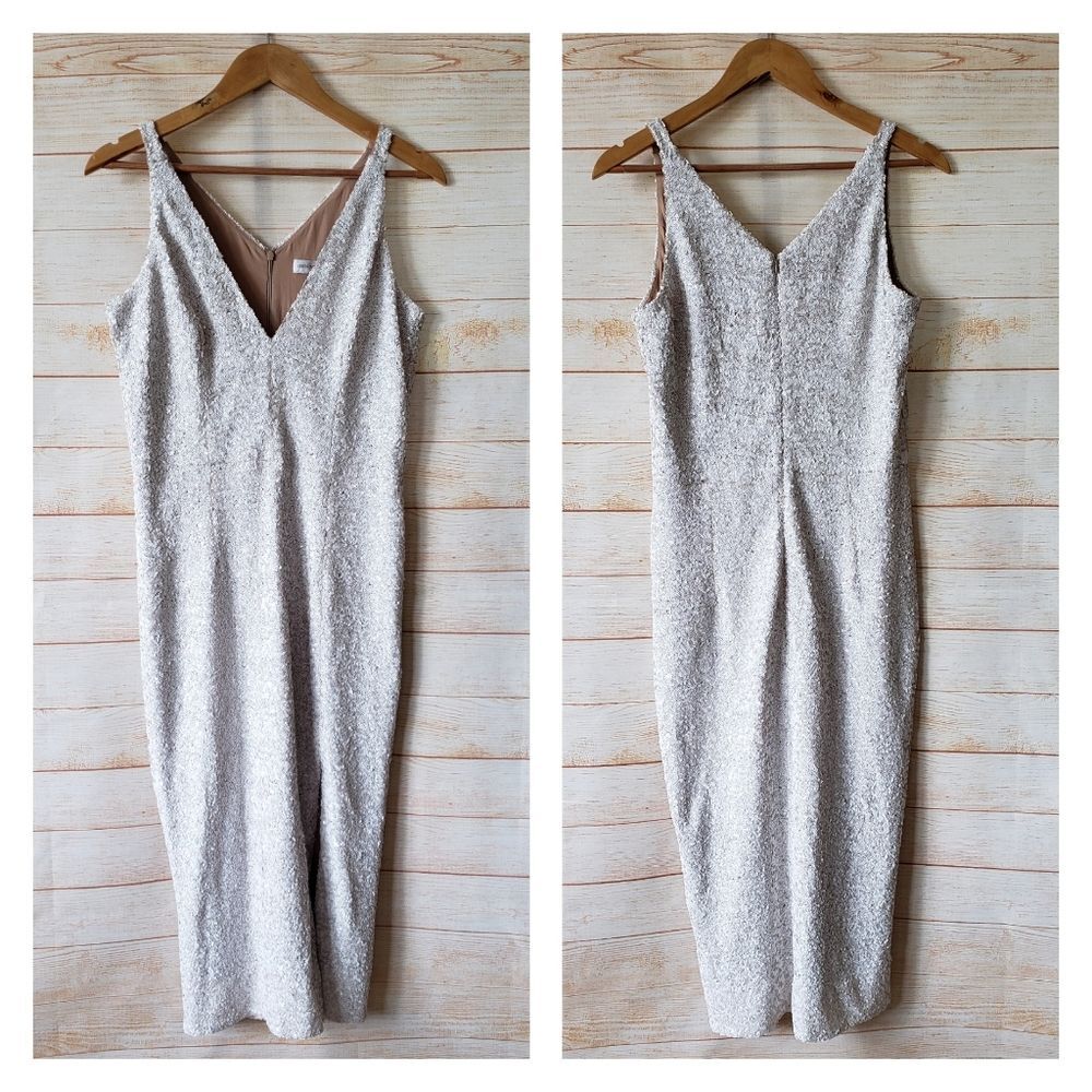 Dress The Population White Sequin V-Neck Stretchy Wedding Party Prom Dress